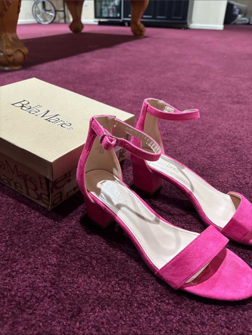 Bella Marie Bright Pink Suede Ankle-Strap Heels - Picture 3 of 4
